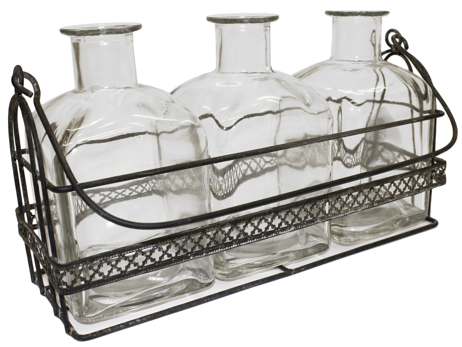 Glass Bottle Vases in Metal Holder Set of 3 Image at Mighty Ape NZ