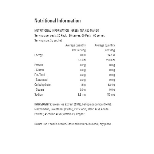 X50: Green Tea + Resveratrol - Mango (60 Serves)