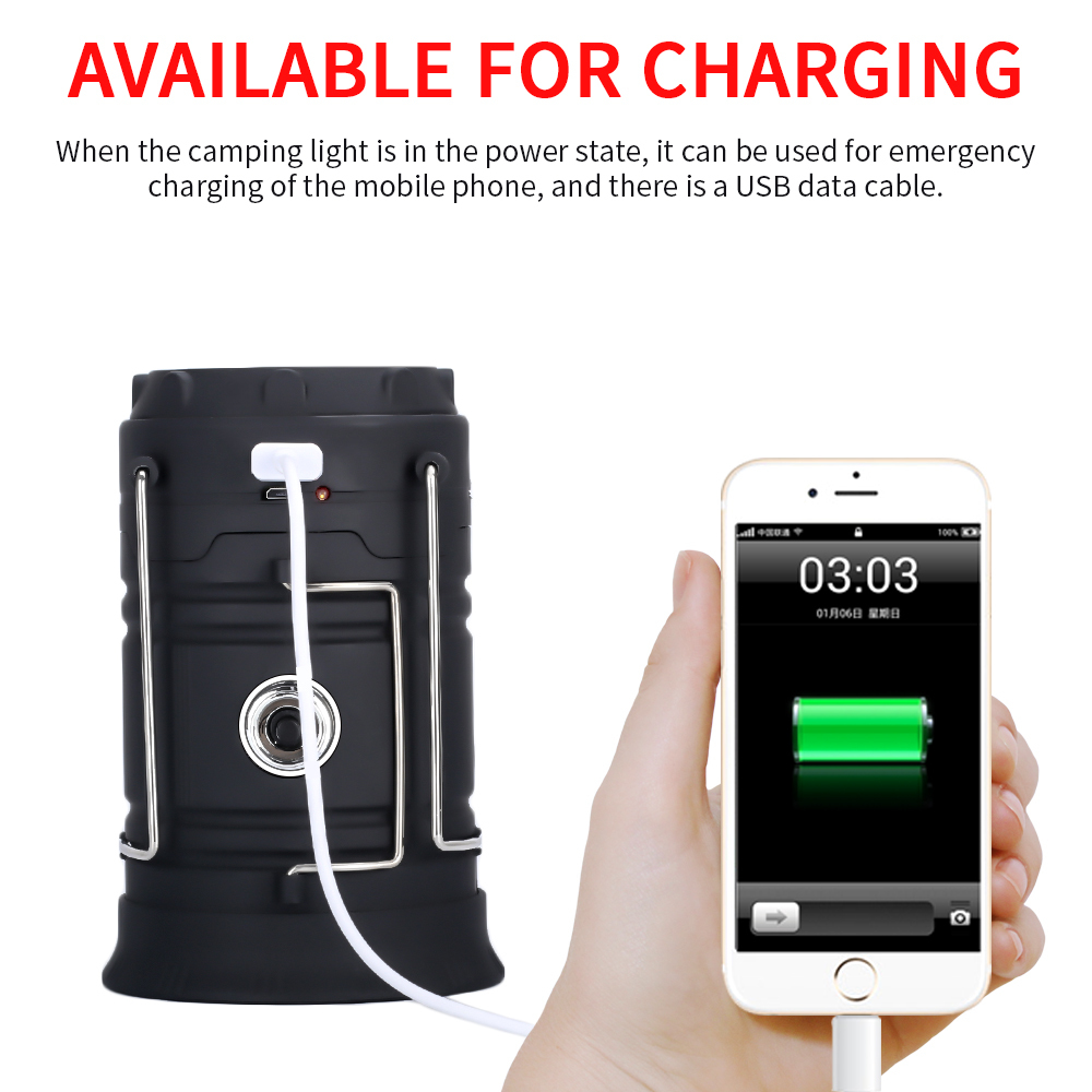 Outdoor Collapsible Portable LED Solar Charging Camping Lantern with USB image