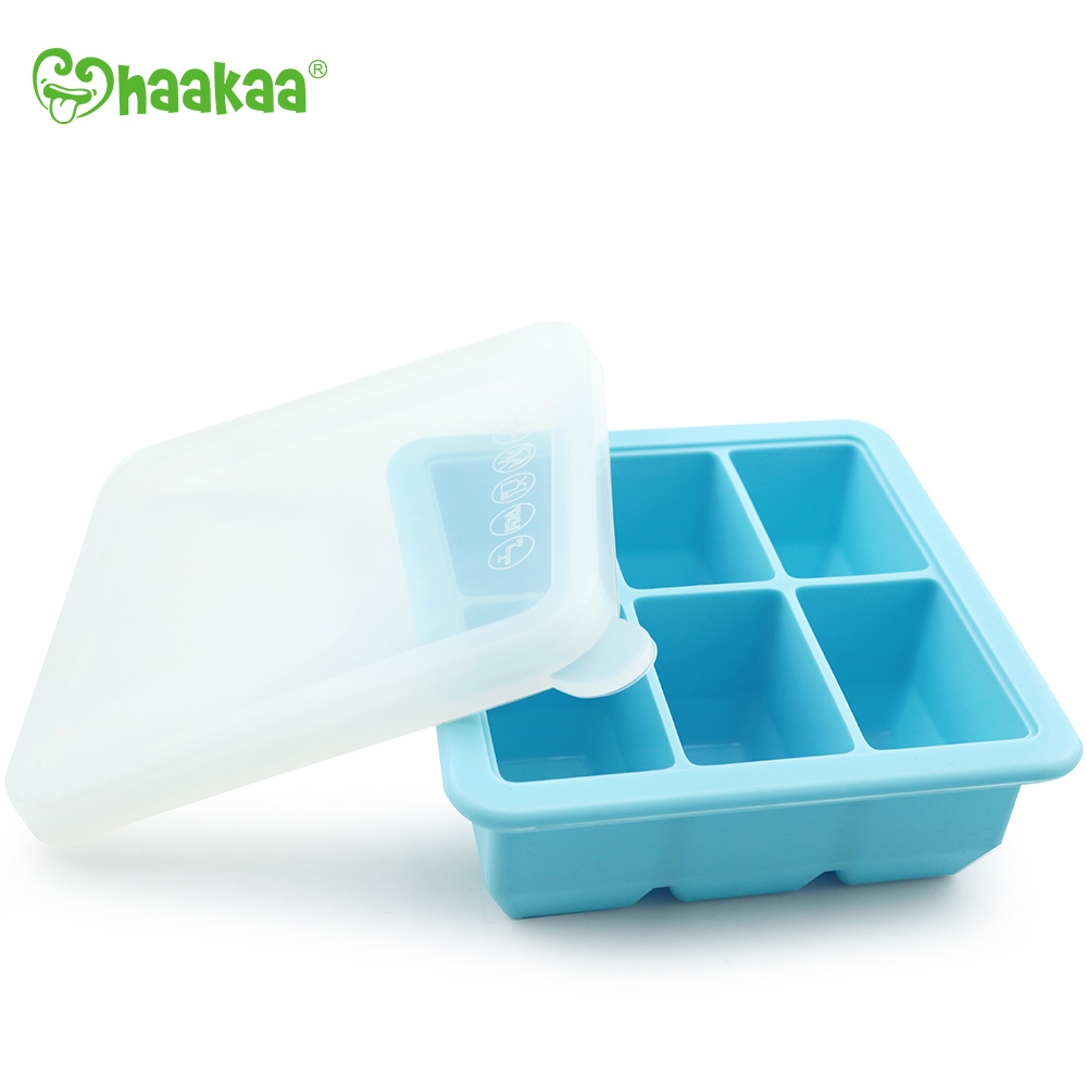 Haakaa: Silicone Baby Food Freezer Tray 6 with Lid - Blue image