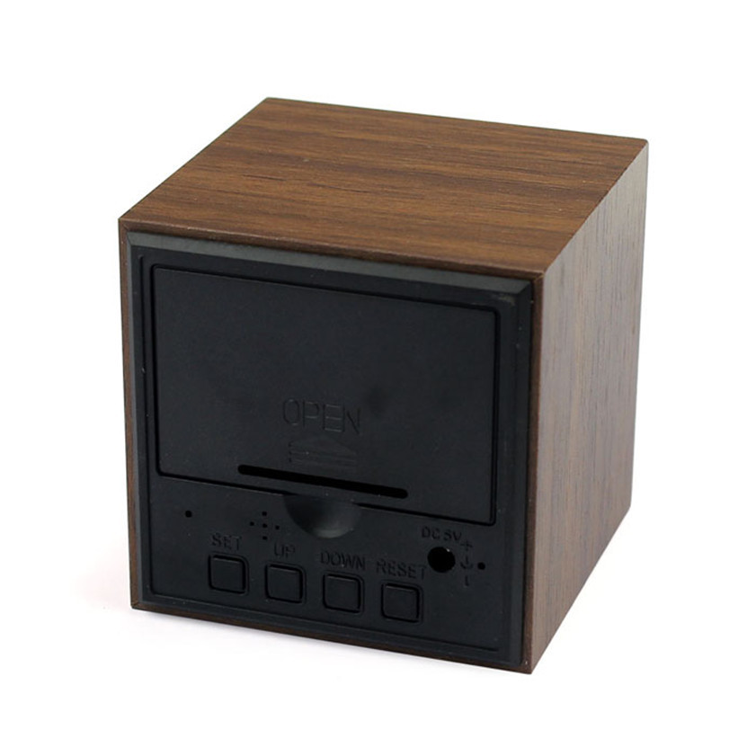 Wooden Grain Digital Voice Control Desk Alarm Clock Wood at Mighty