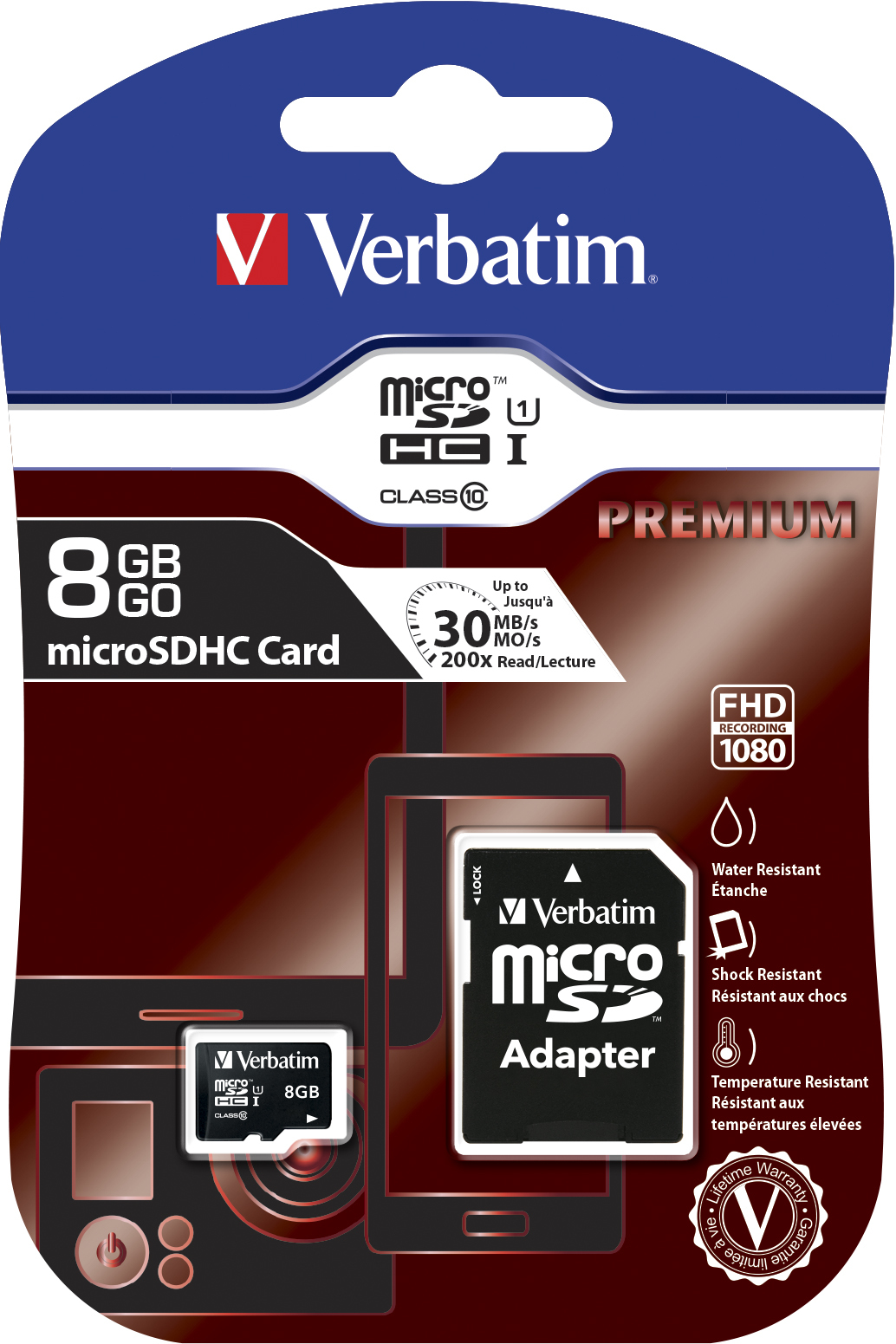 Verbatim Micro SDHC Card with Adaptor - 8GB (Class 10) image