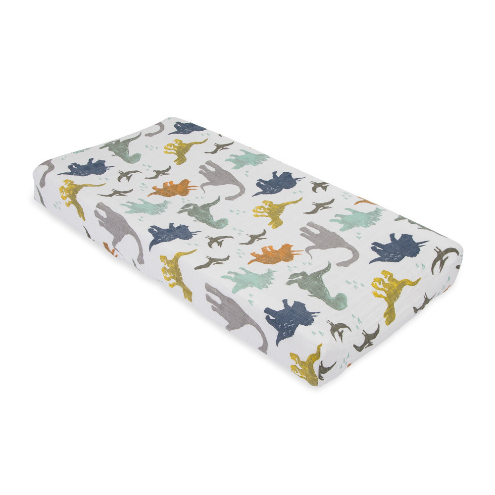 Little Unicorn - Muslin Changing Pad Cover / Bassinet Sheet - Dino Friends