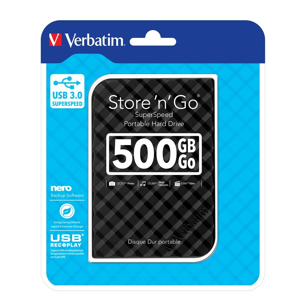 Verbatim 2.5" Store'n'Go USB 3.0 - 500GB (Black Grid Design) image