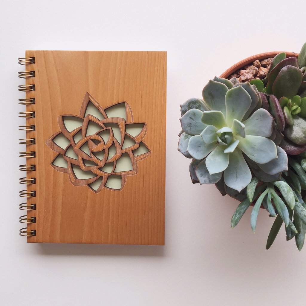 Cardtorial Wooden Journal - Succulent