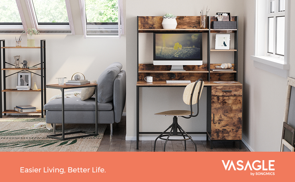 Buy Vasagle Computer Desk with Bookshelf & at Mighty Ape NZ