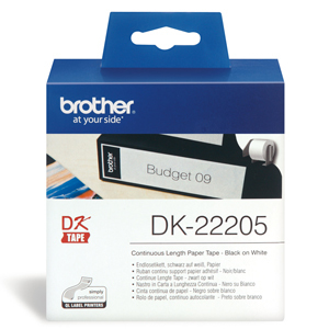 Brother DK-22205 Continuous Paper Label Roll - Black on White (62mm x 30.48m) image