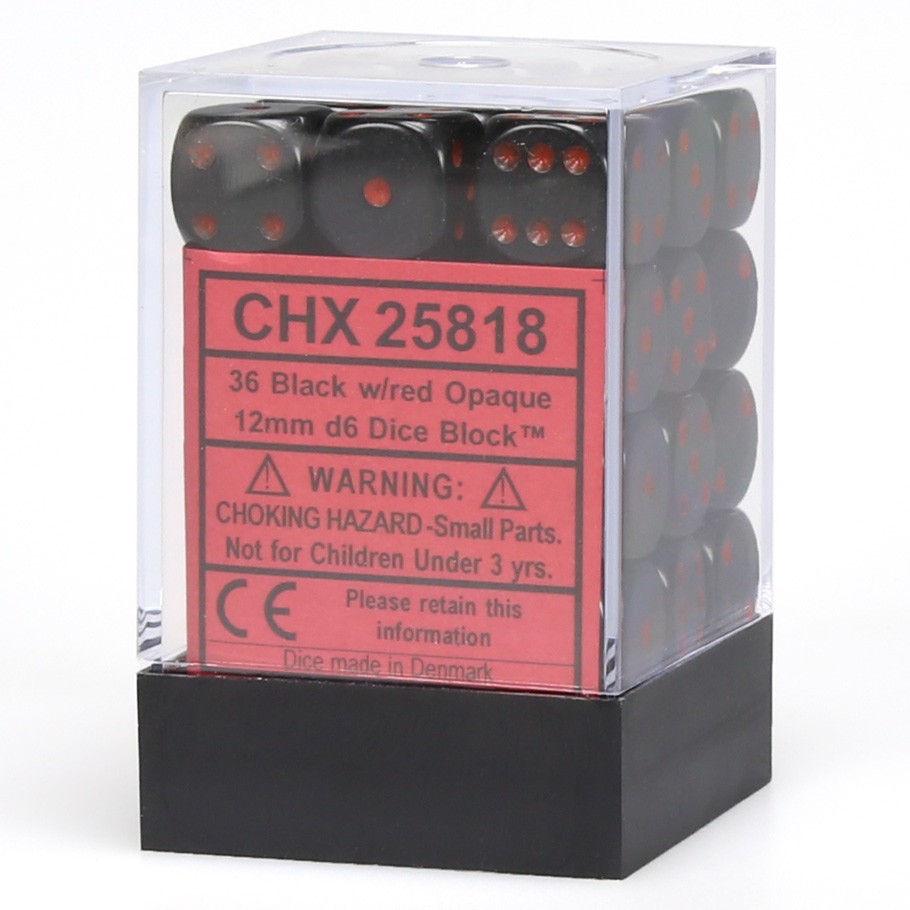 Chessex: D6 Opaque Cube Set (12mm) - Black/Red image