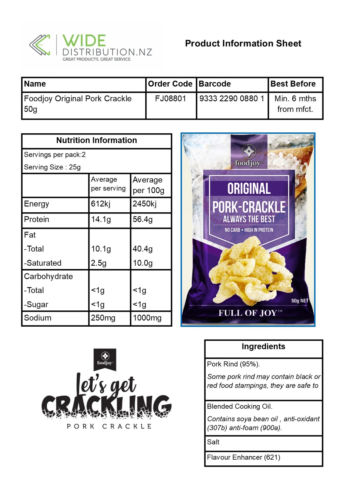 Foodjoy Pork Crackle Original 50g