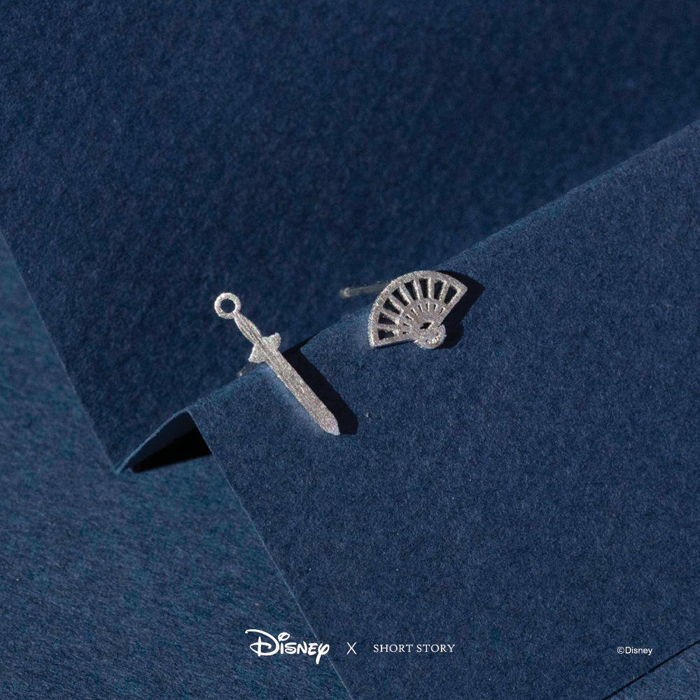 Short Story: Disney Earring Mulan Fan and Sword - Silver image