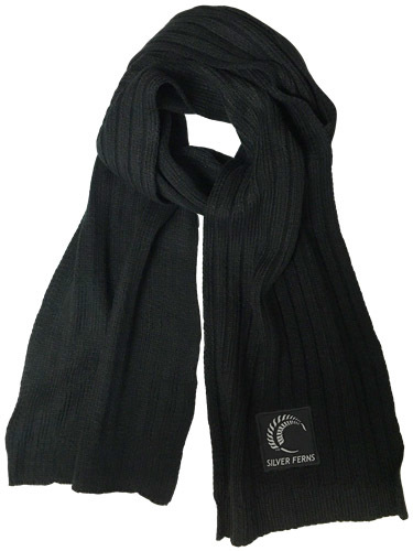 Silver Ferns Ribbed Scarf (Black)