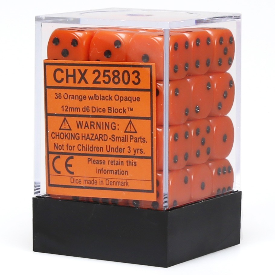 Chessex: D6 Opaque Cube Set (12mm) - Orange/Black image
