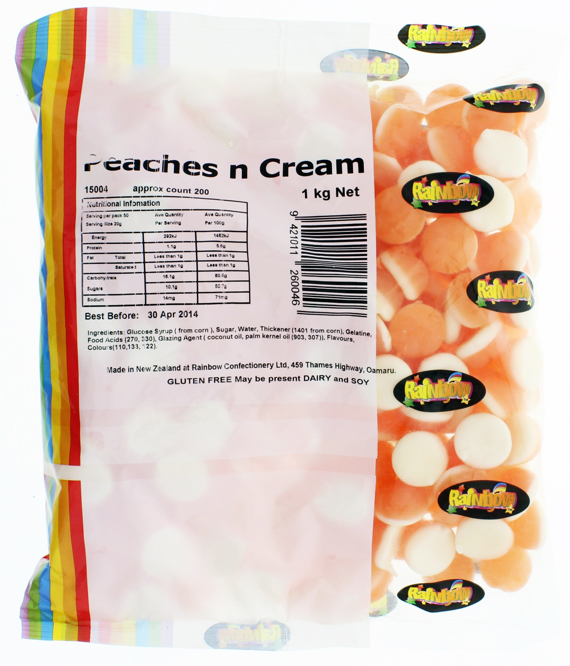 Rainbow Confectionery Peaches n Cream Lollies Bulk Bag 1kg