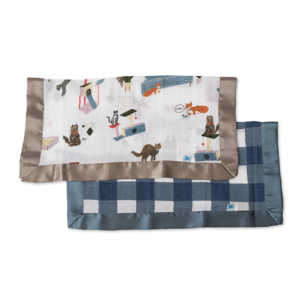 Little Unicorn: Muslin Security Blanket 2 Pack - Meow & Jack Plaid