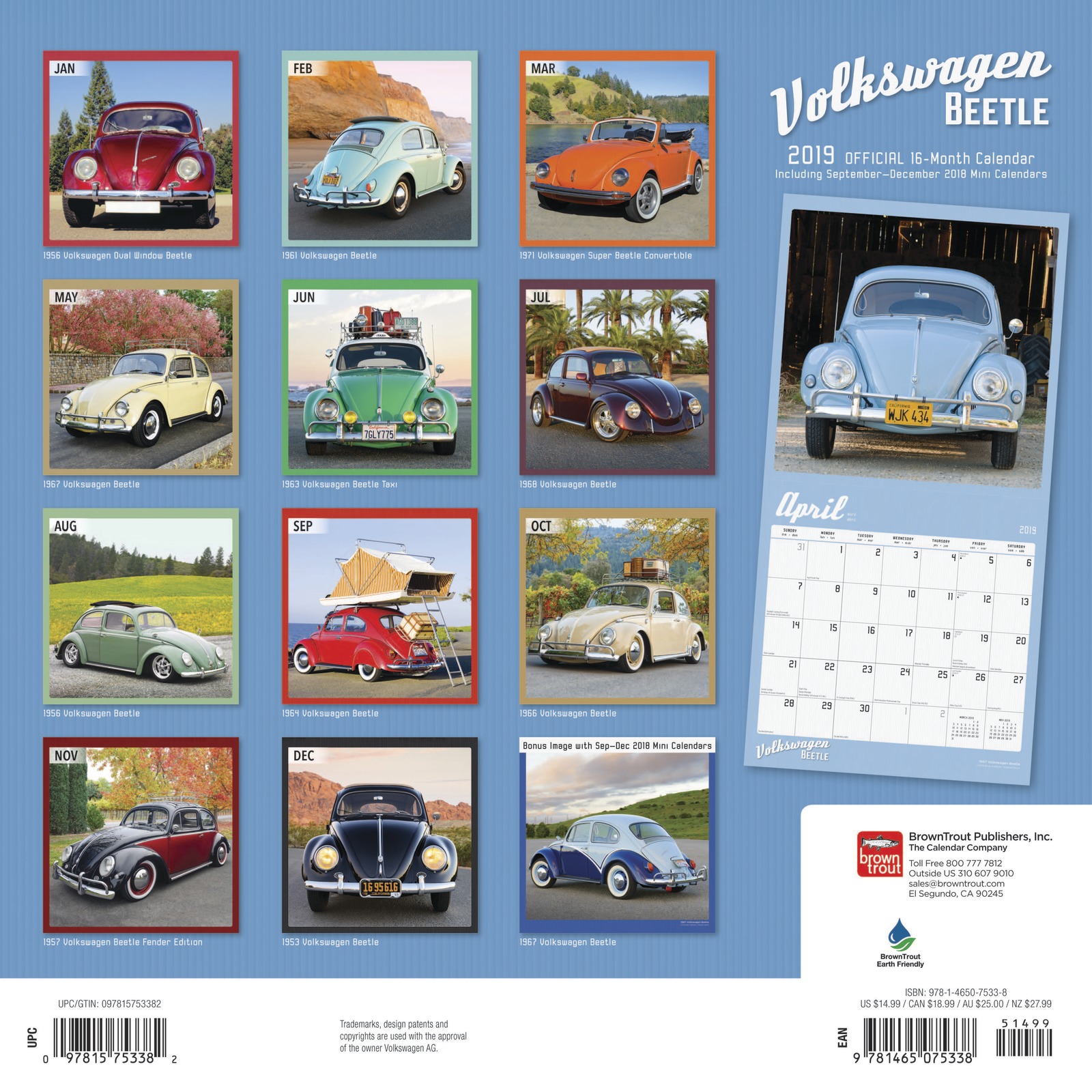 Volkswagen Beetle 2019 Square Wall Calendar by Inc Browntrout Publishers image