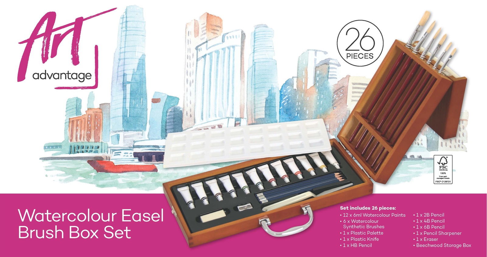 Art Advantage: Brush Easel Box Watercolour - 26 Piece image
