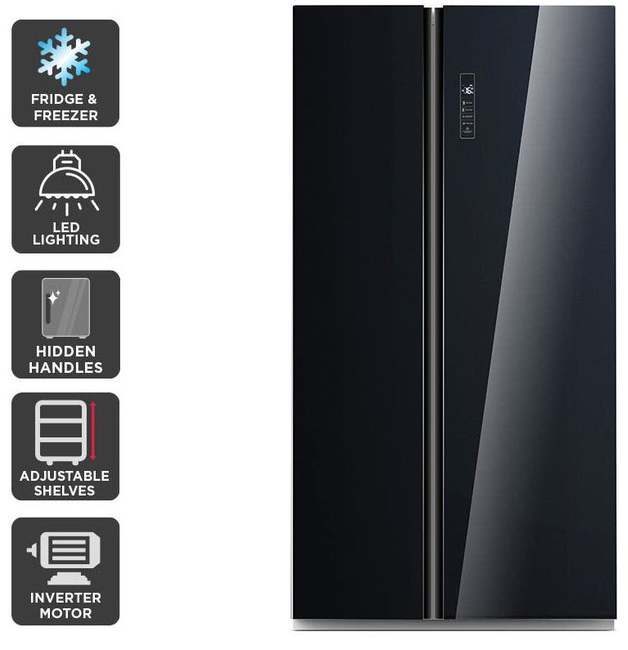 Buy Black Glass Kogan 584L Side by Side Fridge at Mighty Ape NZ