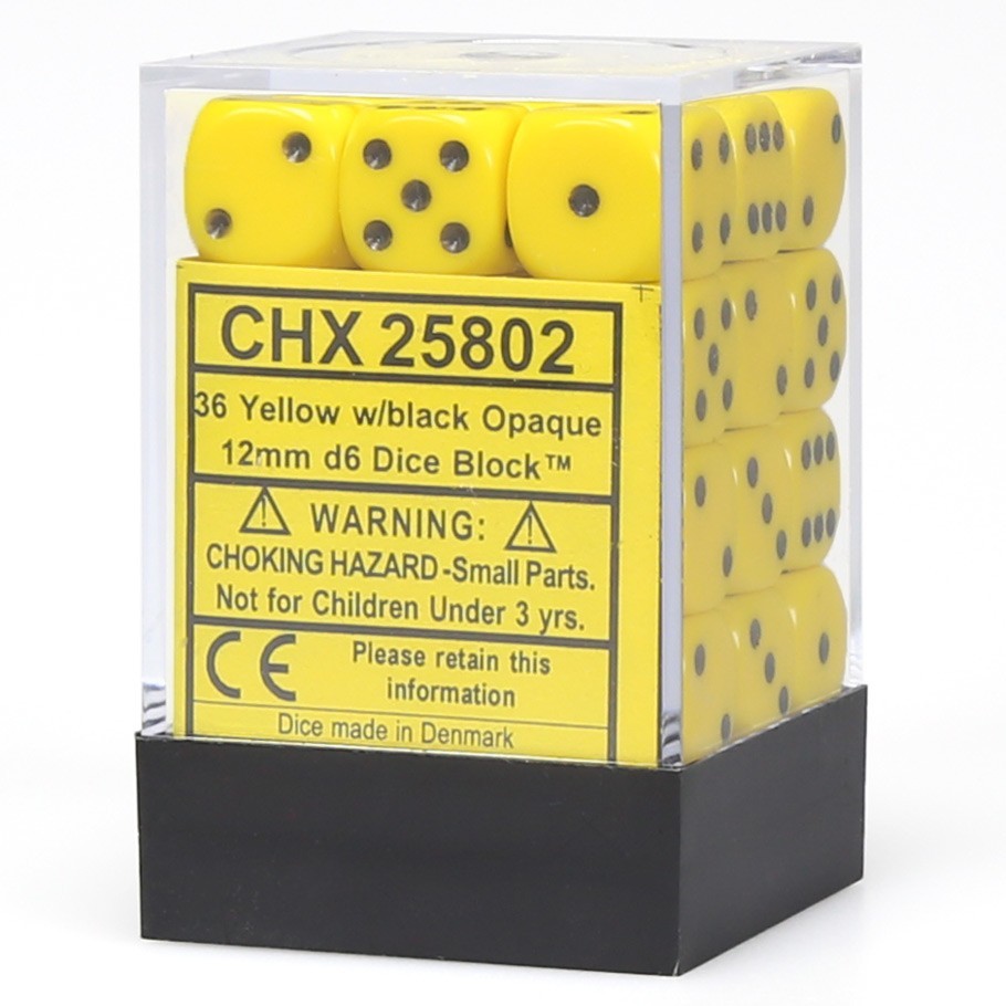 Chessex: D6 Opaque Cube Set (12mm) - Yellow/Black