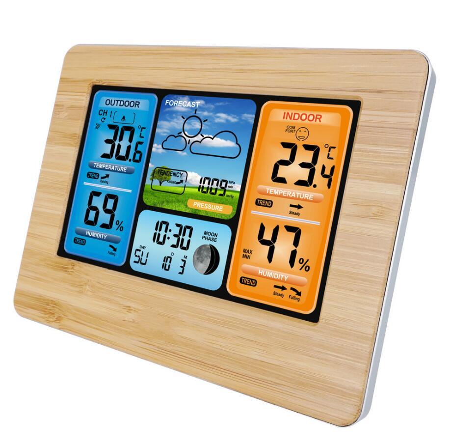 Wireless Sensor LCD Display Weather Station - Wood image