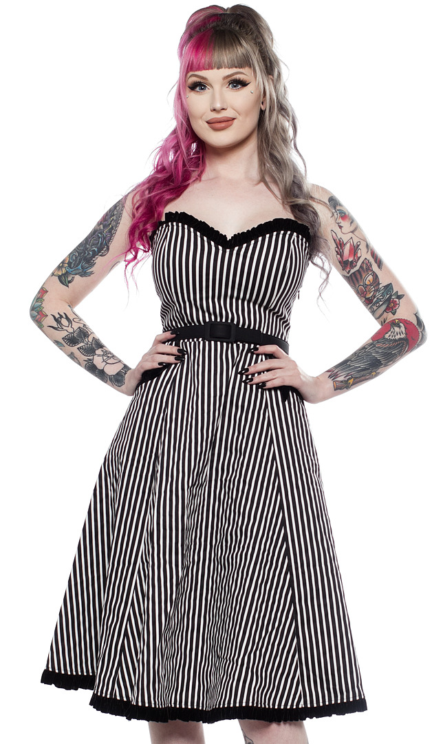 Sourpuss: Striped Sweetheart Dress Black/White (Small) image