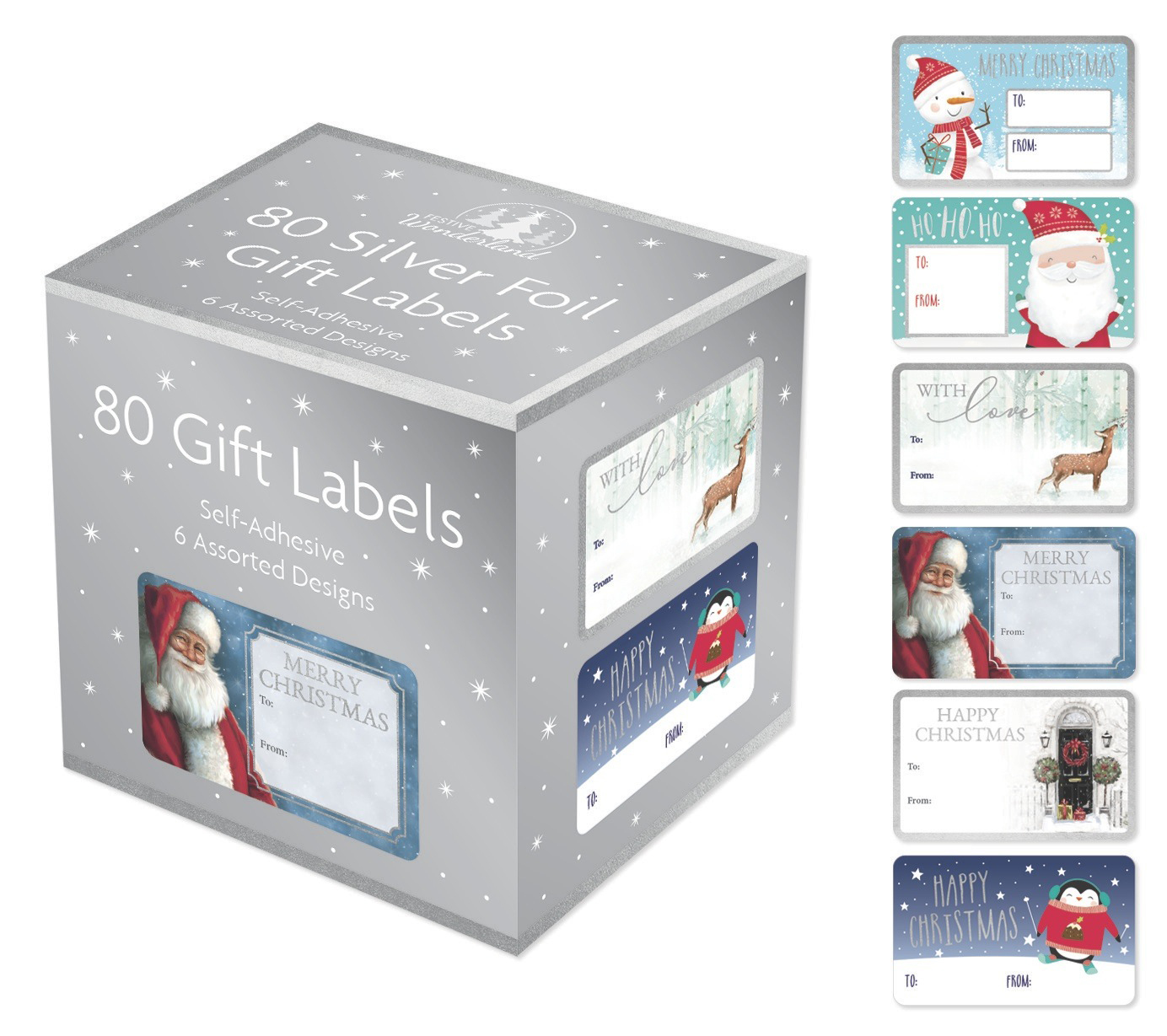 Adhesive Christmas Gift Labels - Silver (Pack of 80) image