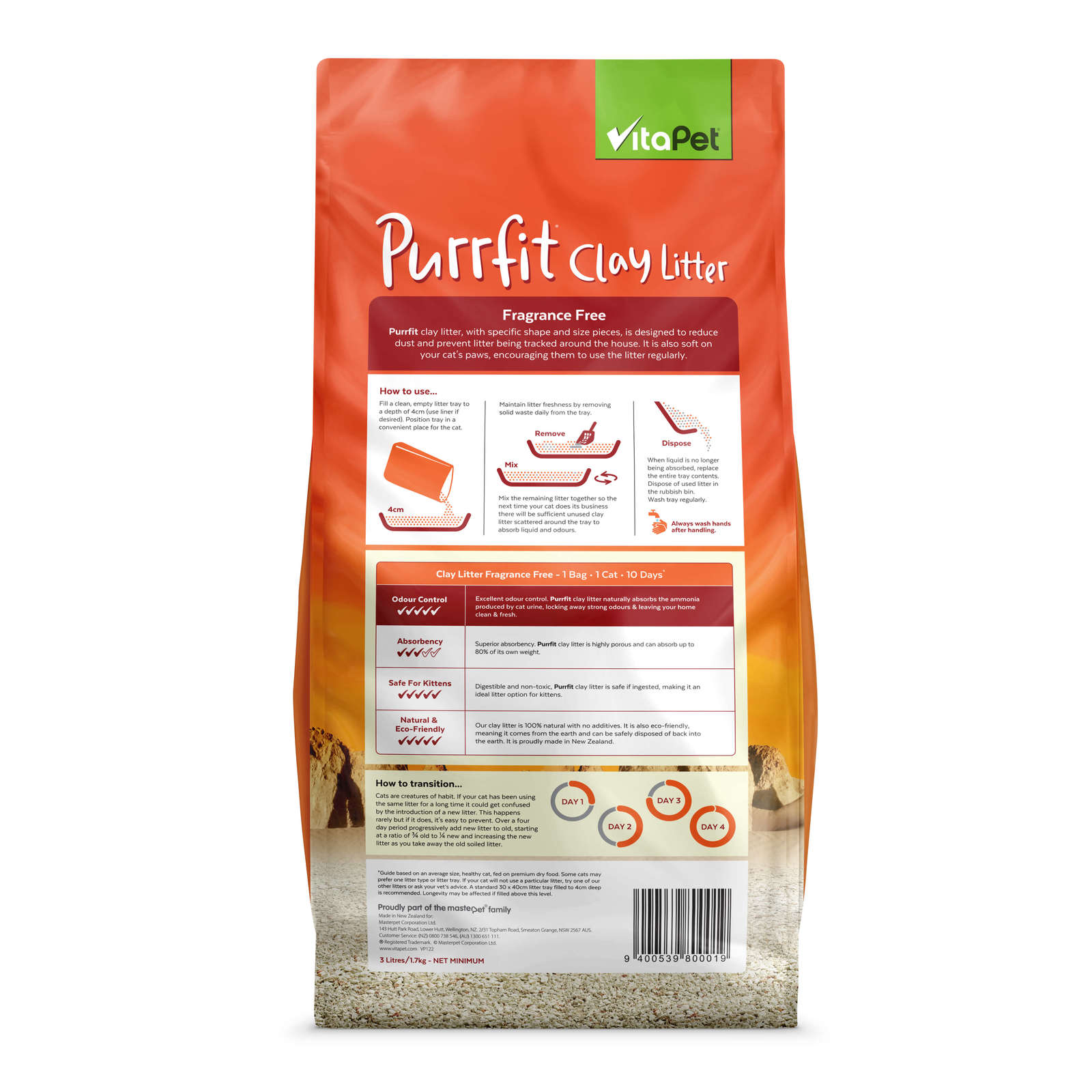 Buy Vitapet Purrfit Clay Litter (3L) at Mighty Ape NZ