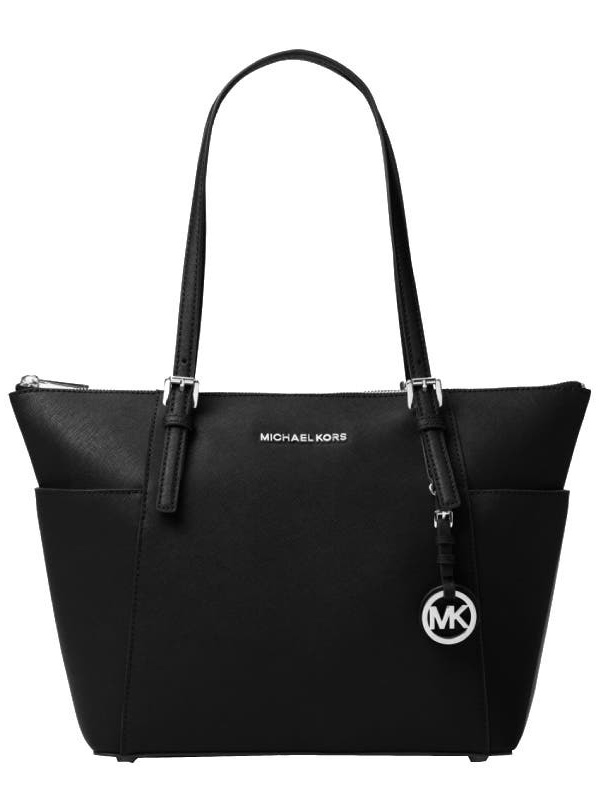 Michael Kors Jet Set Saffiano Leather TopZip Tote Bag (Black) at