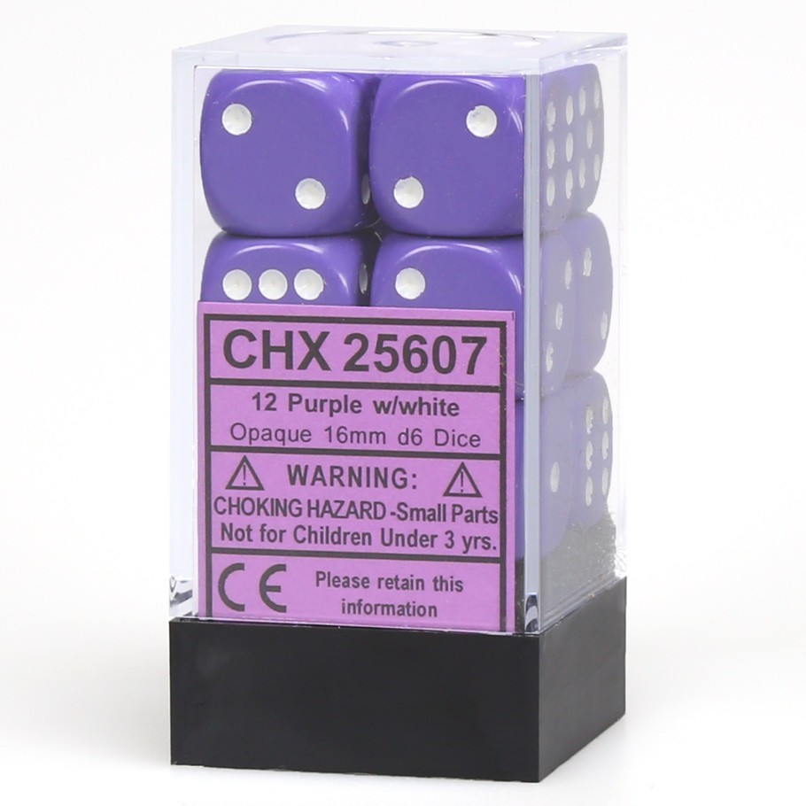 Chessex: D6 Opaque Cube Set (16mm) - Purple/White