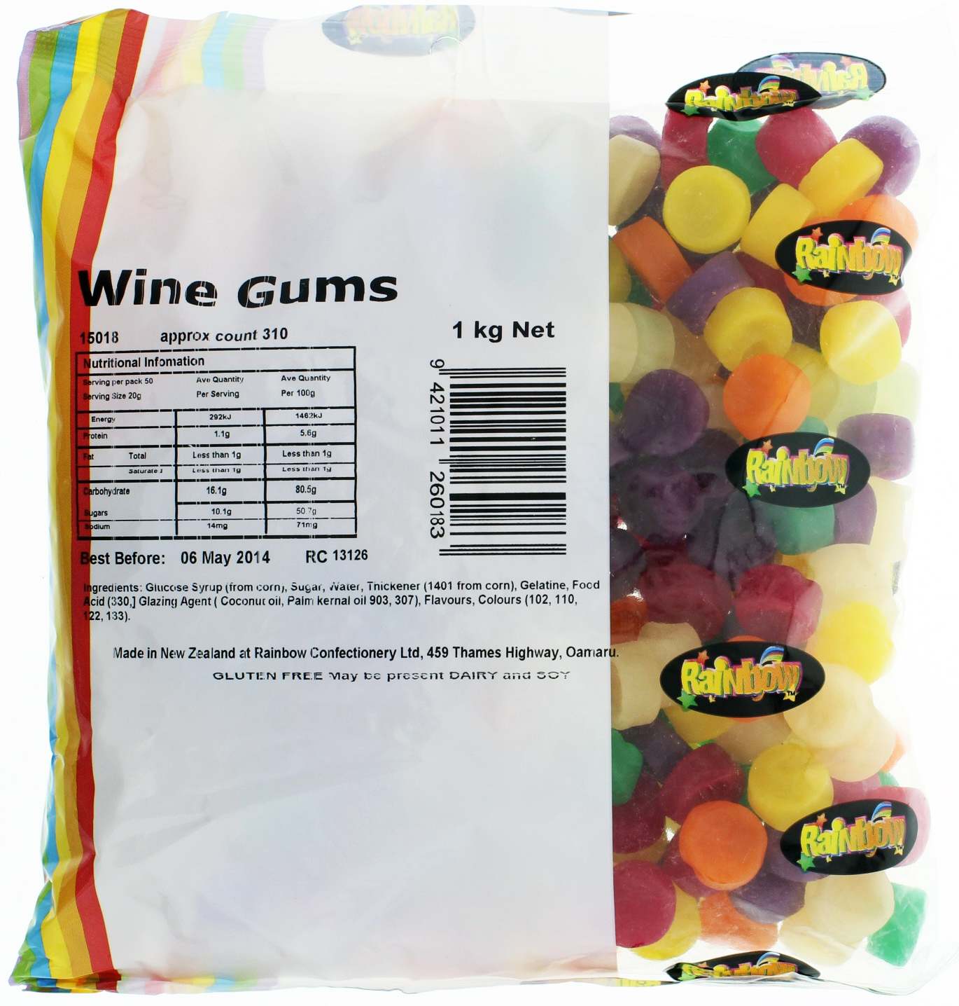 Rainbow Confectionery Wine Gums Bulk Bag 1kg image