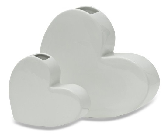 Decor Living: White Heart Vase - Set of 2