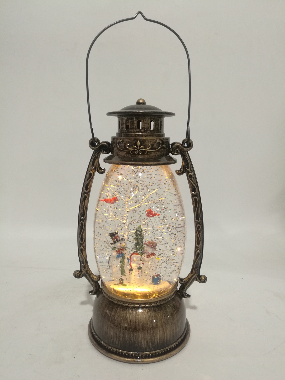 Cotton Candy: Brass Oval Lantern with Snowmen image