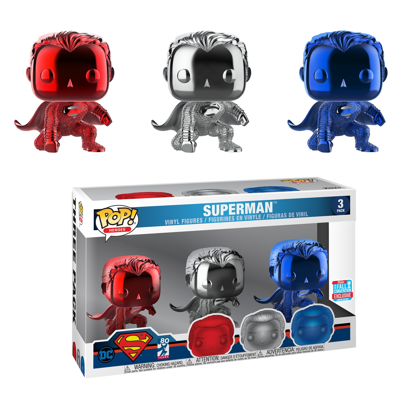 DC Comics: Superman (RWB Chrome) Pop! Vinyl 3-Pack