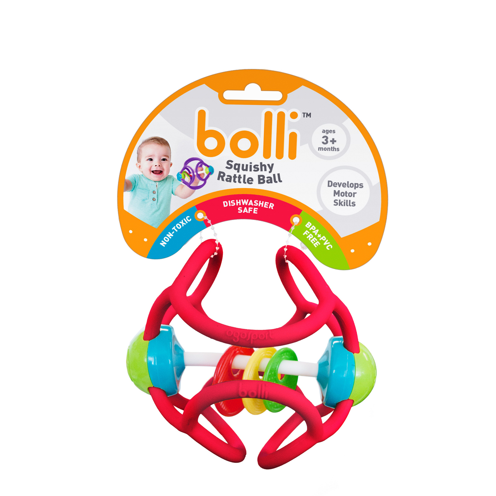 Bolli Ball - Flexible Discovery Rattle Ball (Assorted Colours)