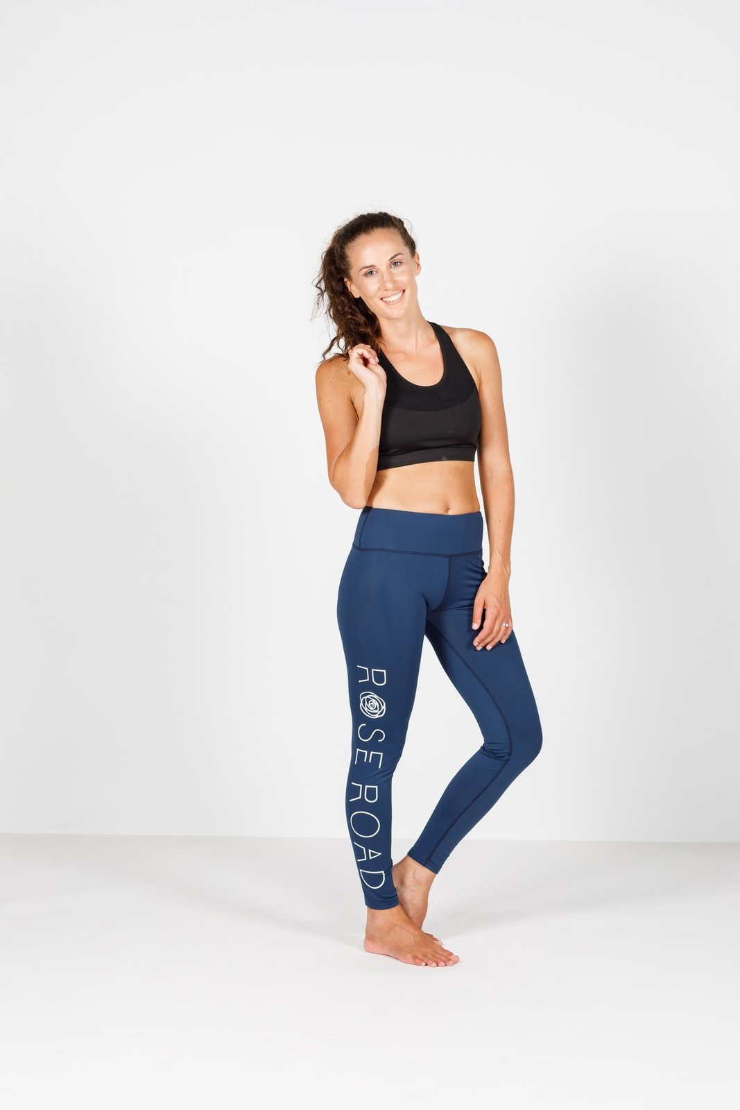 Rose Road: Full Length Leggings - Navy With Logo - Large image