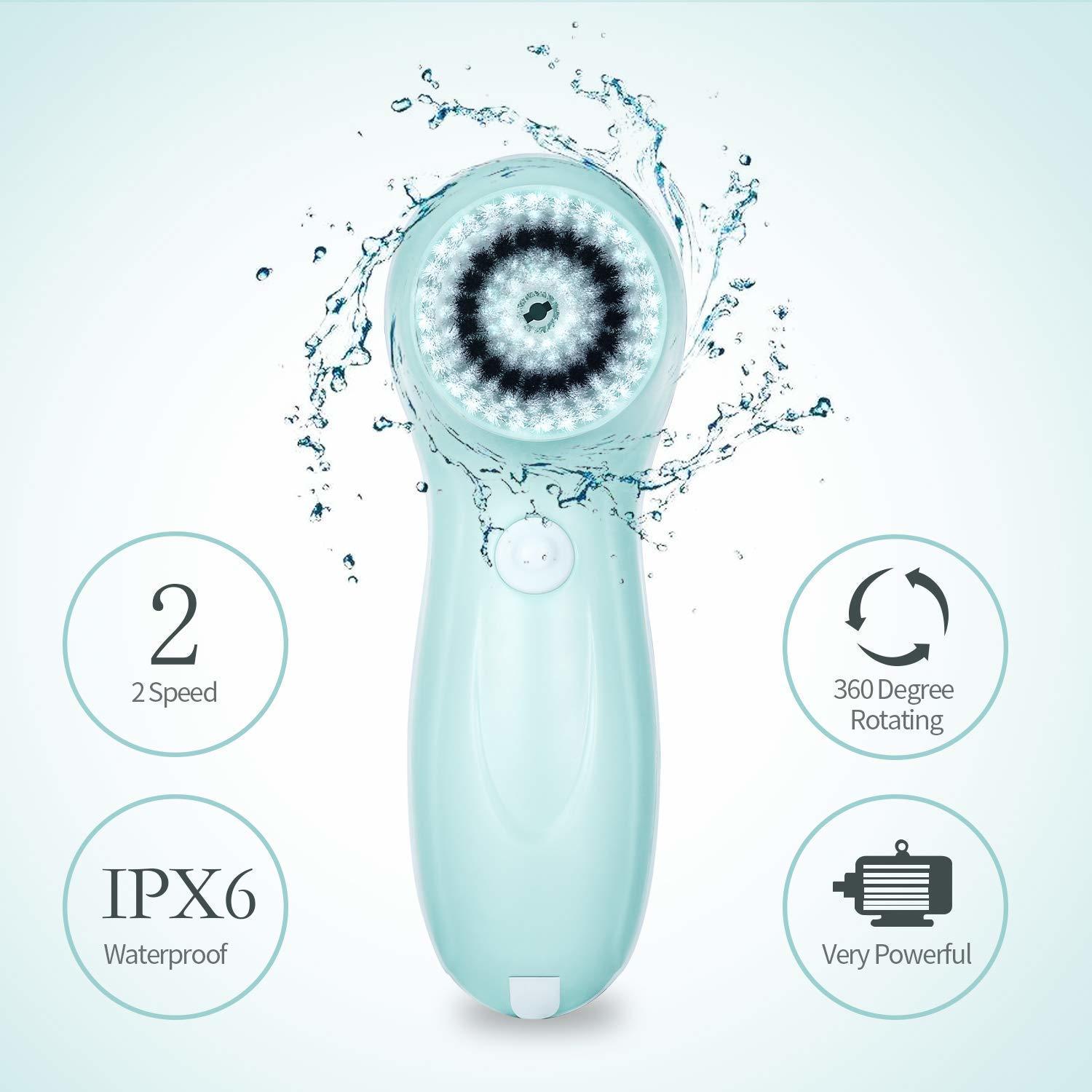 Rechargeable Rotating Waterproof Cleansing Facial Brush Set - Blue