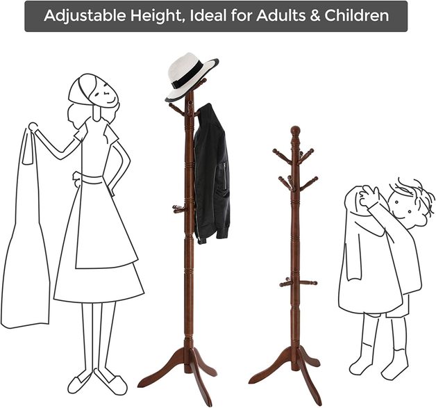 Buy Vasagle Customizable Solid Wood Coat Tree with 10 Hooks Dark