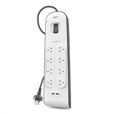 Belkin - 8 Outlet Surge Protector with 2 x 2.4A Shared USB Charging - 2 Metres image