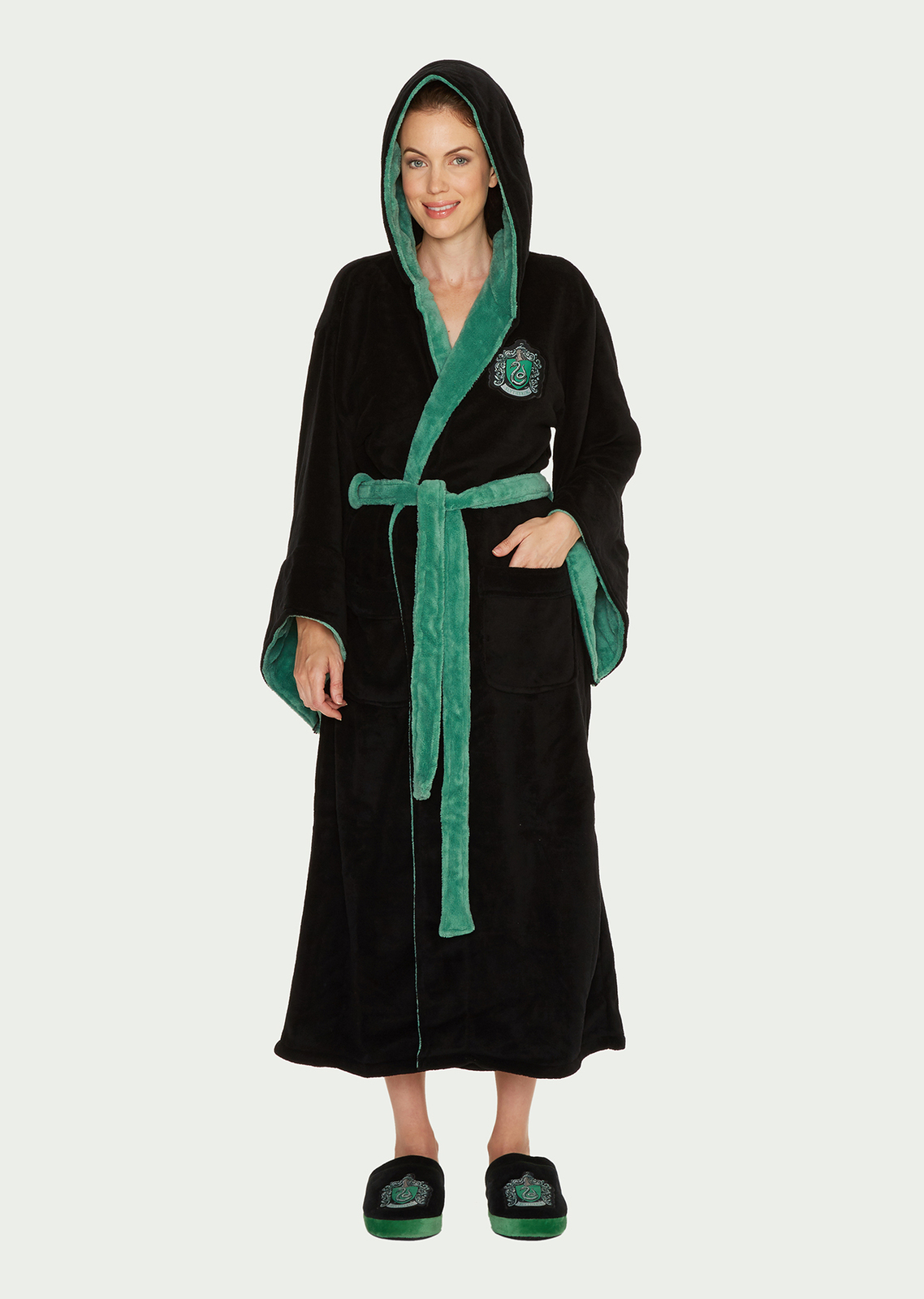 Harry Potter: Slytherin Fleece Robe - Black & Green Women's image