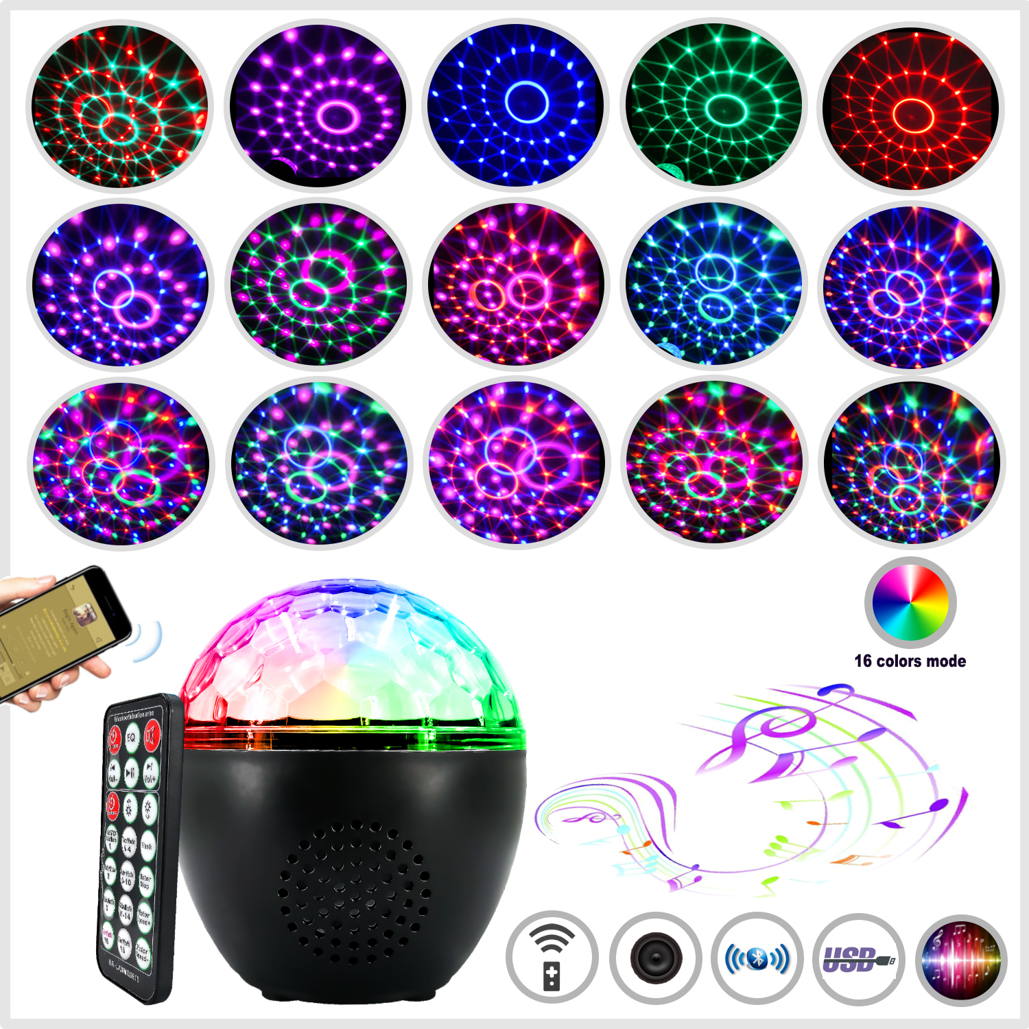 16 LED Party Projector Light with Bluetooth Speaker image