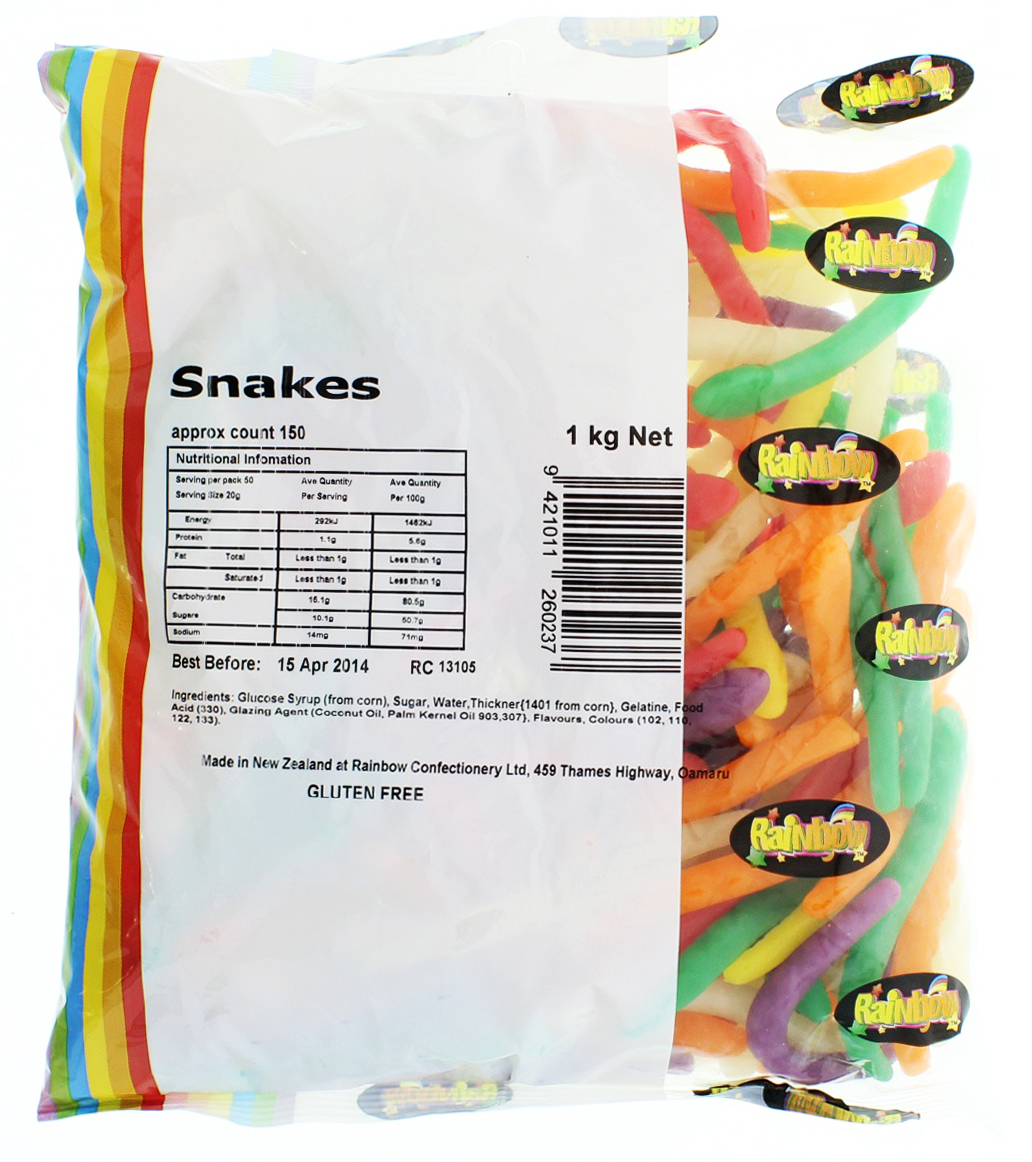 Snakes Lollies 1kg - Rainbow Confectionery image