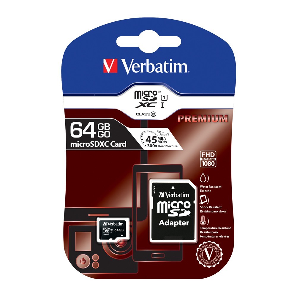 Verbatim Micro SDXC Card with Adaptor - 64GB (Class 10 UHS-I) image