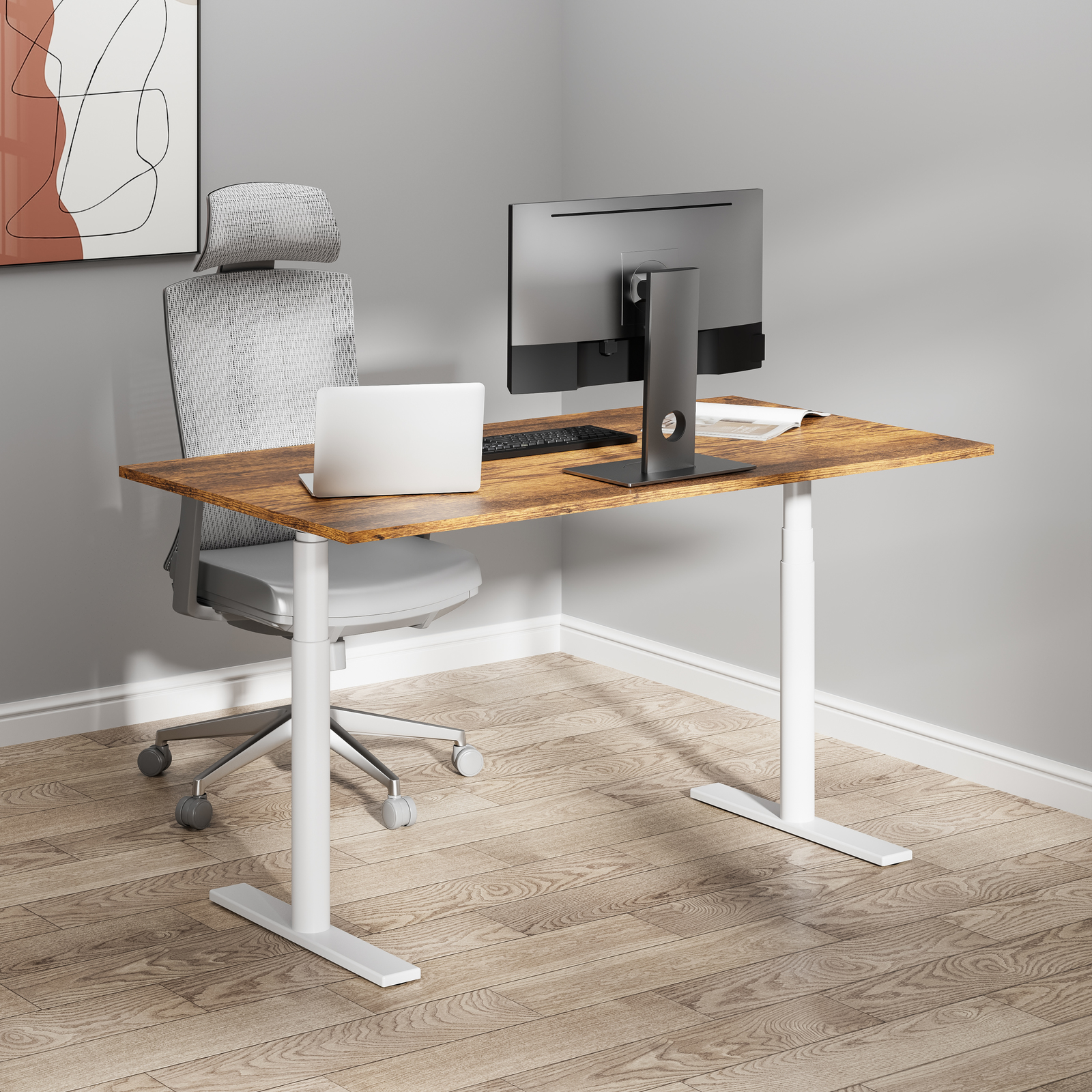 Buy Gorilla Office Height Adjustable Desk White / Rustic Brown (1500