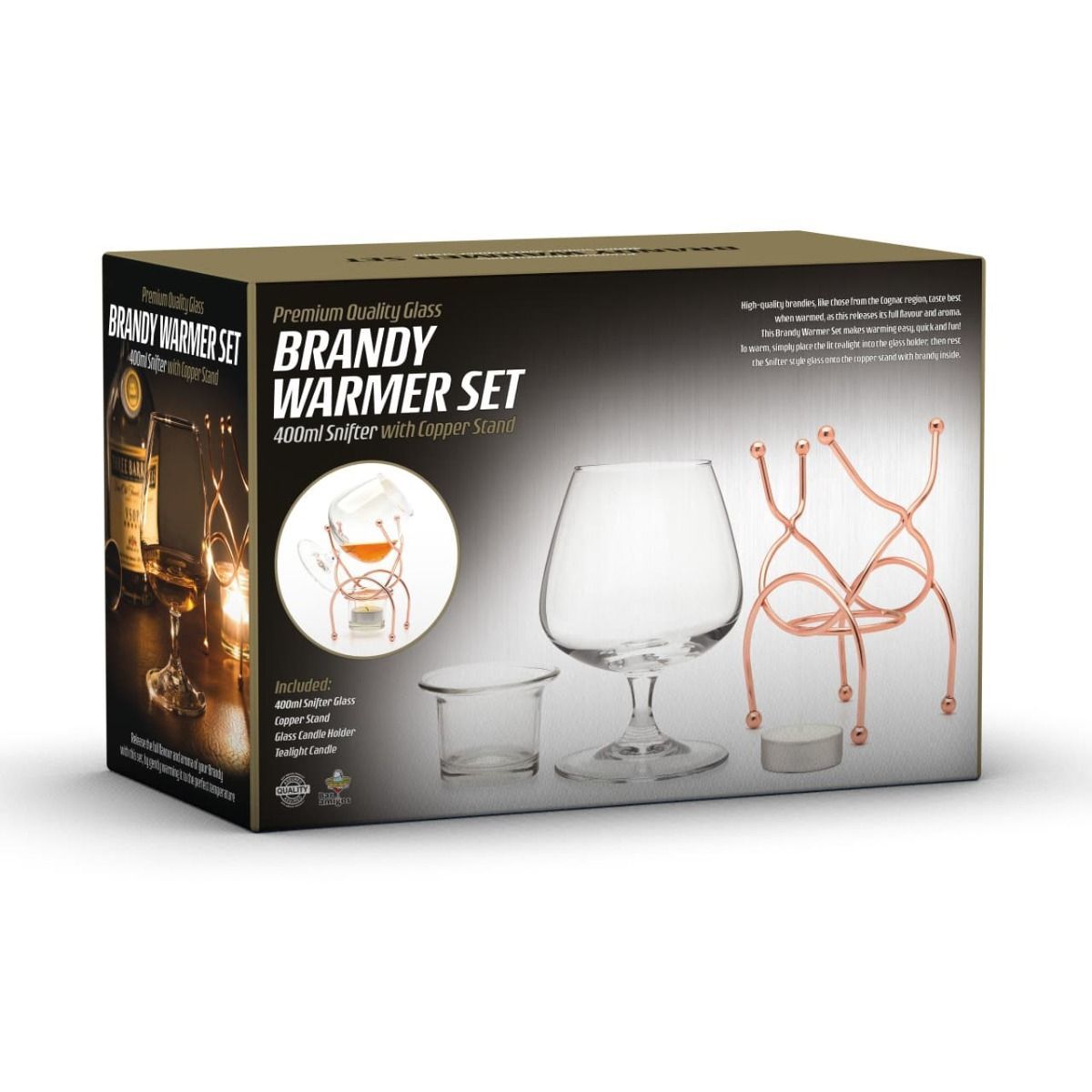 Bar Amigos Brandy Warmer Set - Copper (400ml Snifter with Stand)