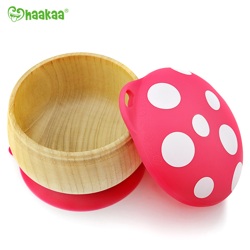 Haakaa: Wooden Mushroom Bowl with Suction Base - Red