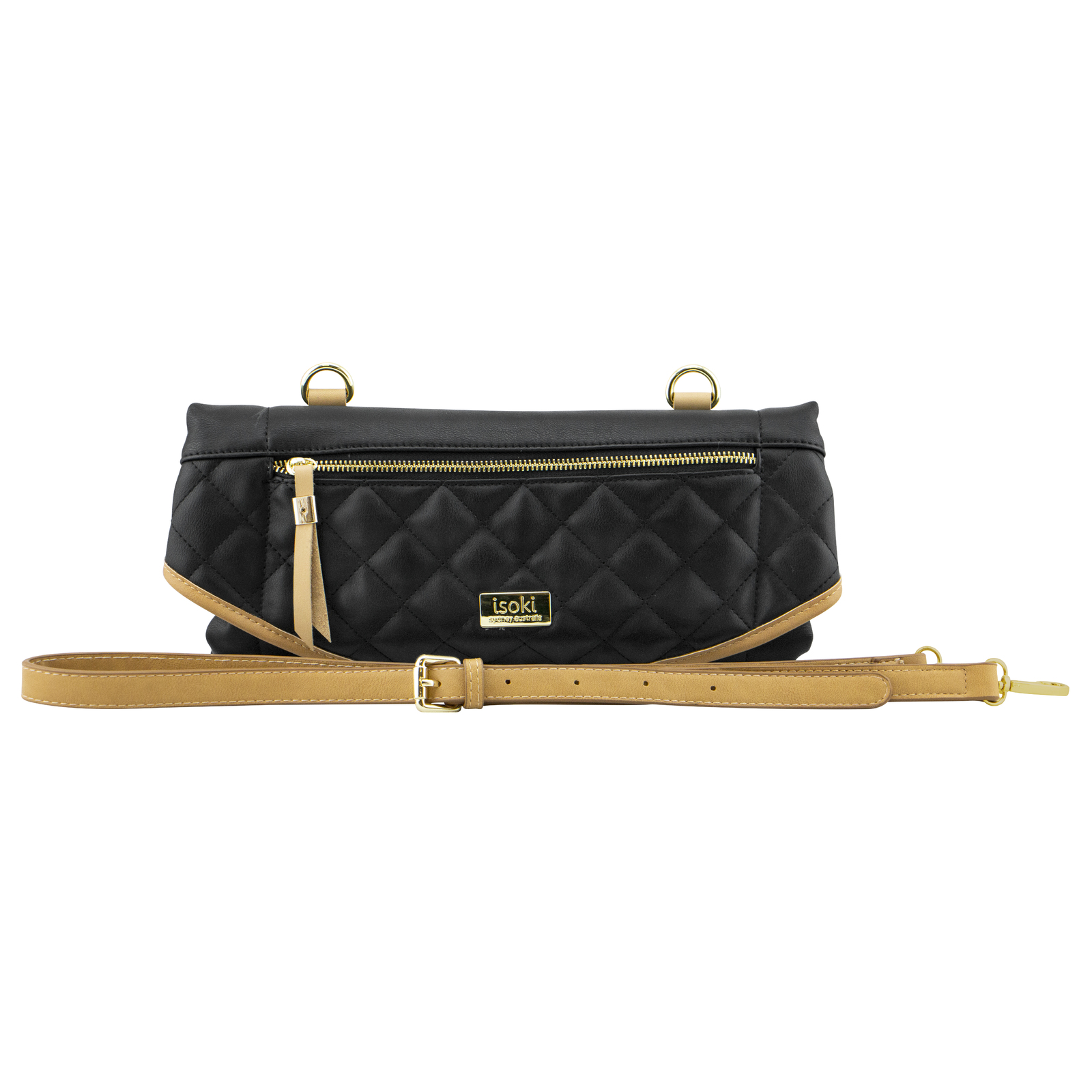 Isoki: Adelaide Change Mat Purse - Black/Tan Quilted