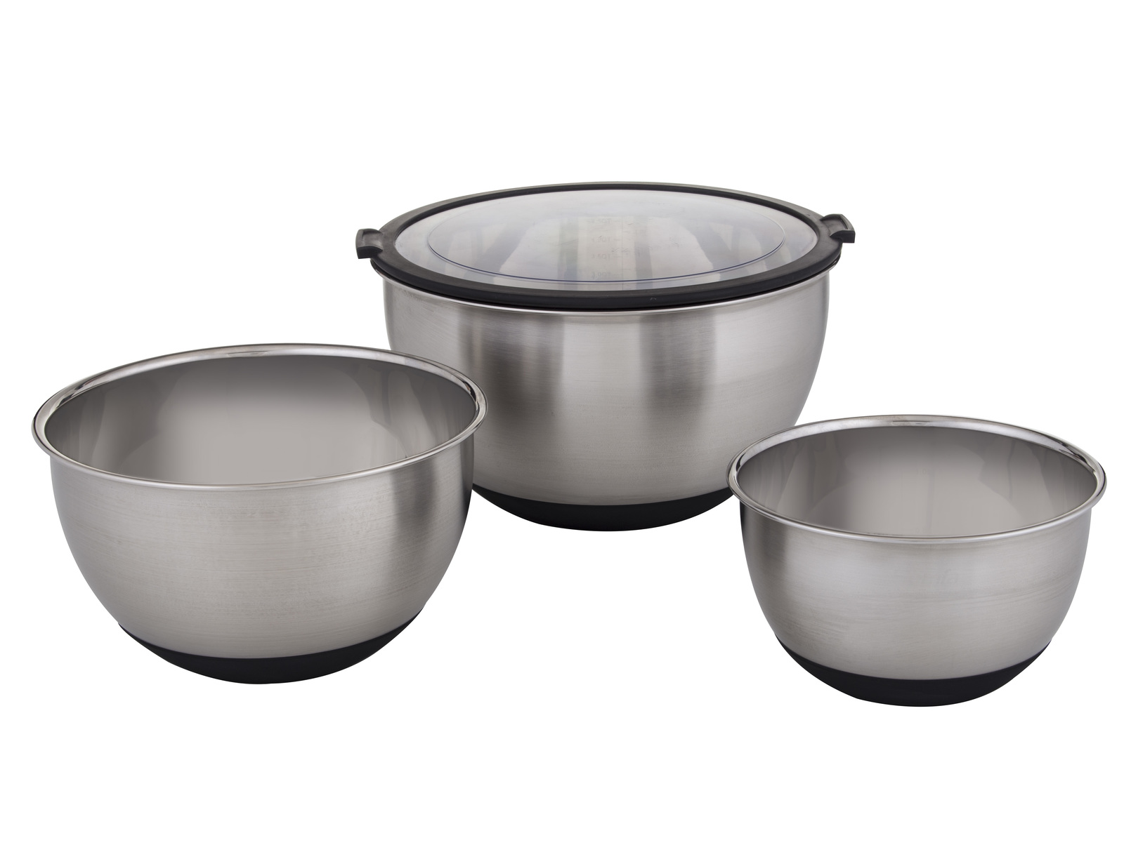 MasterPro: Professional Mixing Bowls with Lid - 4 Set (16x16x10cm 1.2L/20x20x12cm 2.5L/24x24x14cm 4.5L)