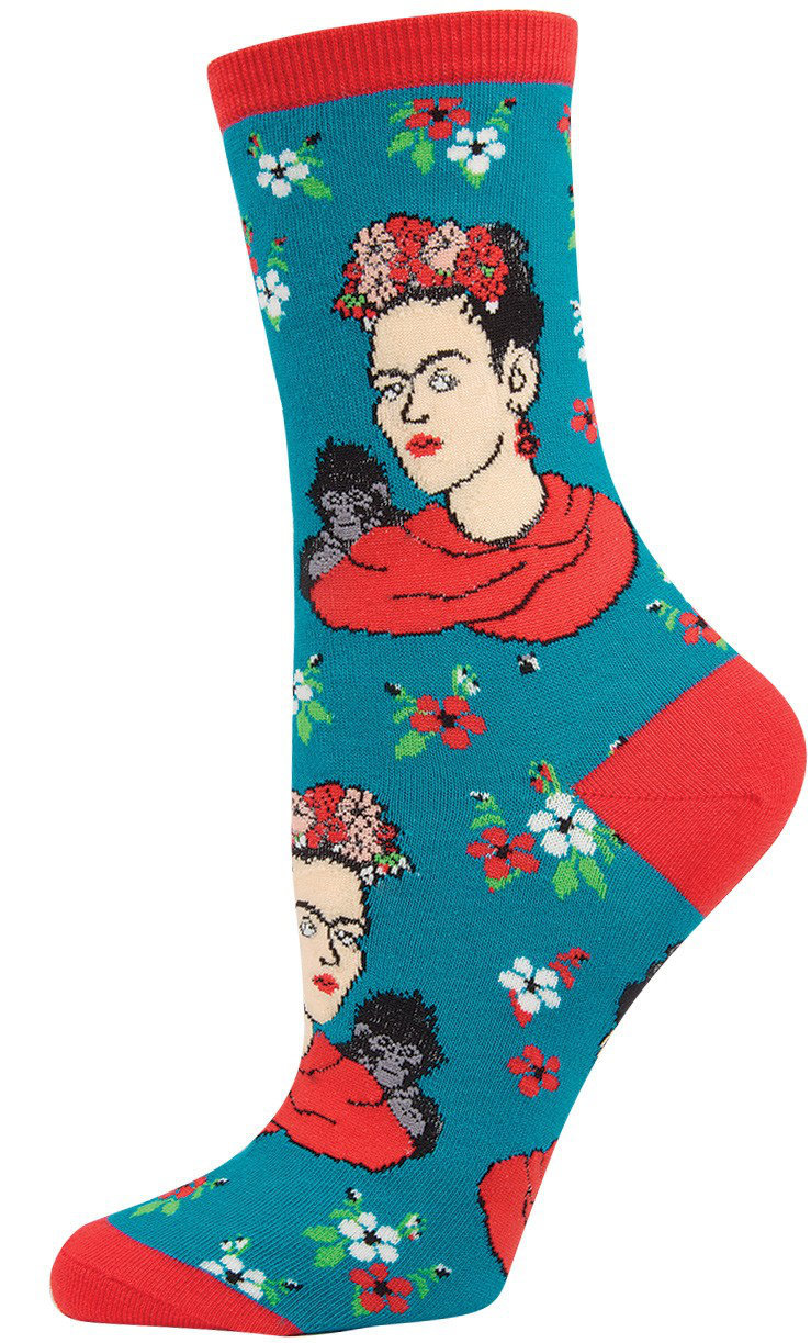 Socksmith: Womens Kahlo Portrait Crew Socks - Peacock