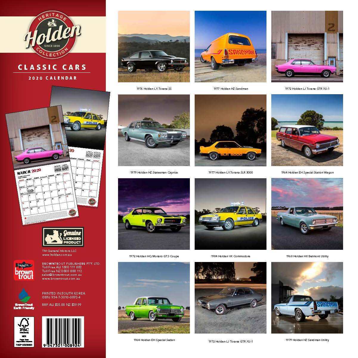 Classic Holden Cars 2020 Square Wall Calendar image