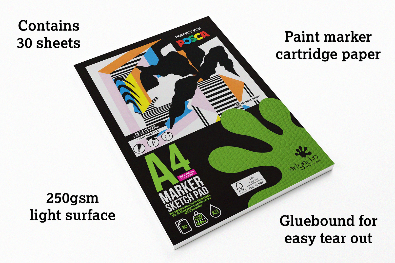 Buy Artgecko Pro Marker Sketchpad A4 30 Sheets 250gsm White Paper at