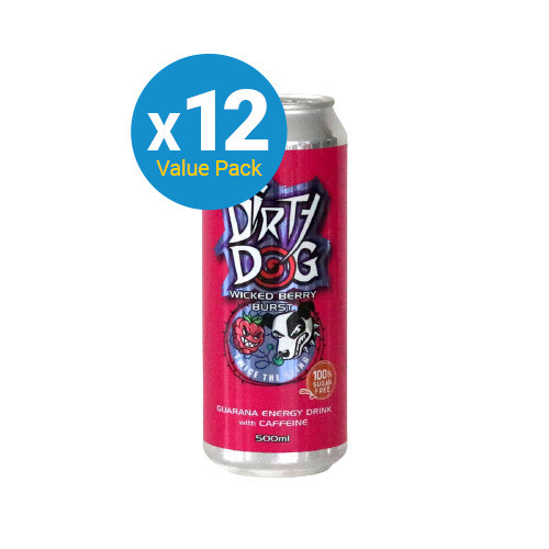 Dirty Dog Energy Drink 500mls Wicked Berry Burst (12 Pack) at